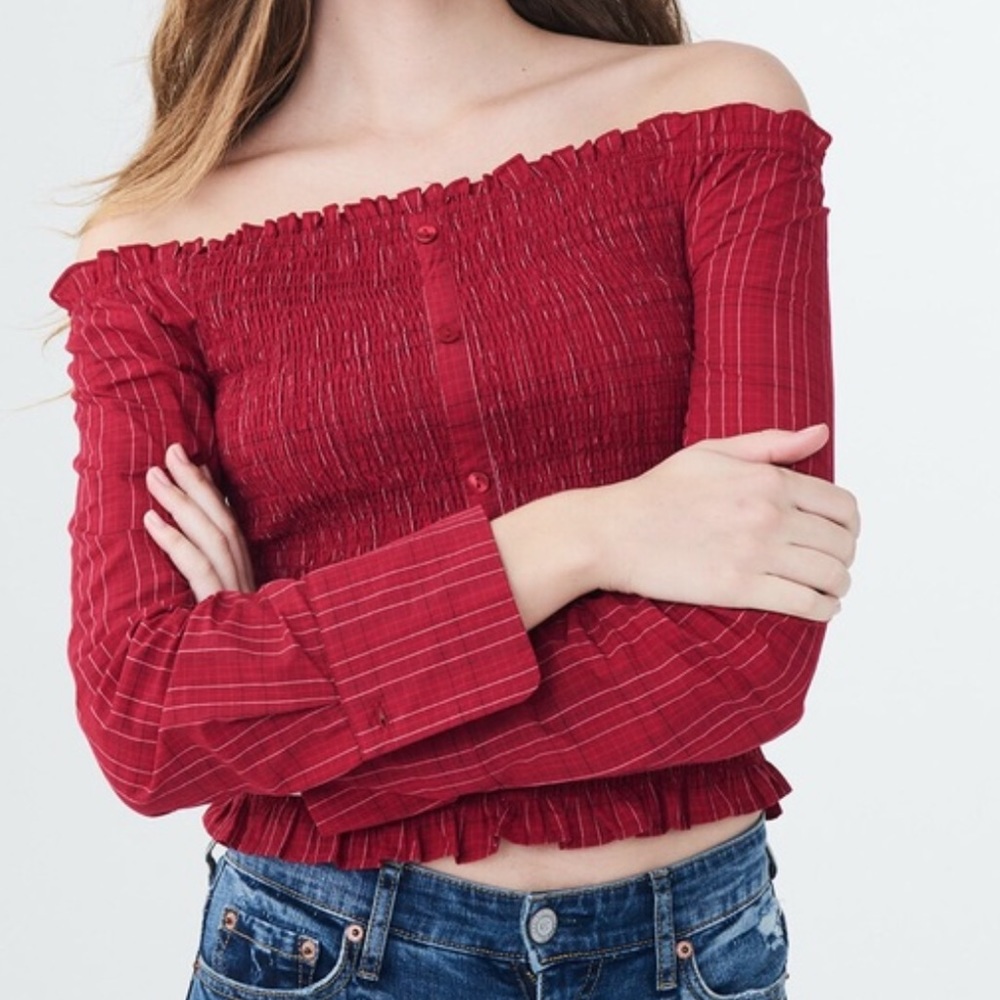 NWOT Plaid Smocked Top